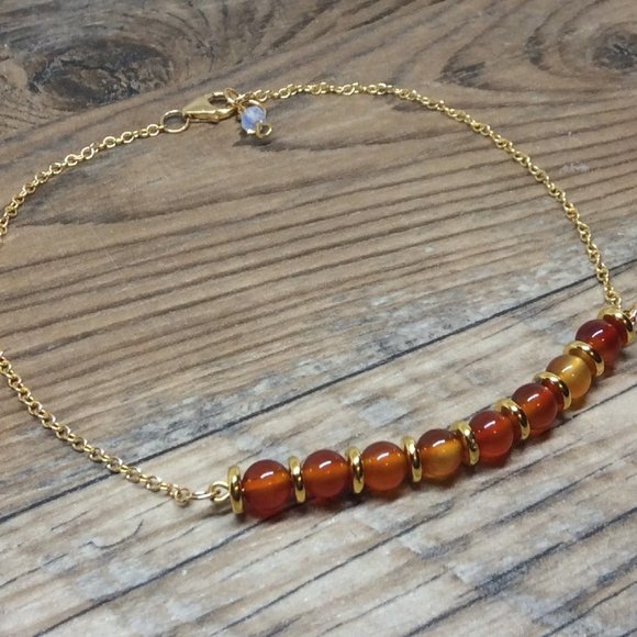 Carnelian anklet, 14k Gold filled, Sacral chakra, healing jewelry - Picture 3 of 8